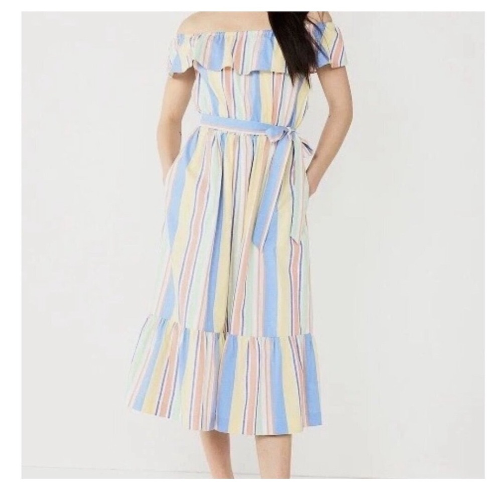 Draper James RSVP Womens Striped Off Shoulder Midi Dress Multi Color KD7351VY